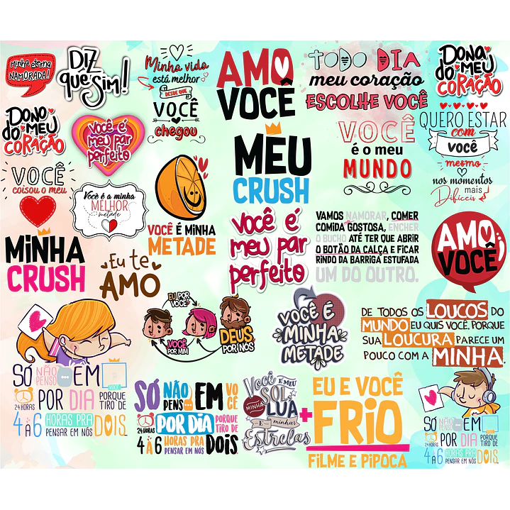 Kit Digital Lettering Frases Dia dos Namorados Arquivos sem fundo Png 4