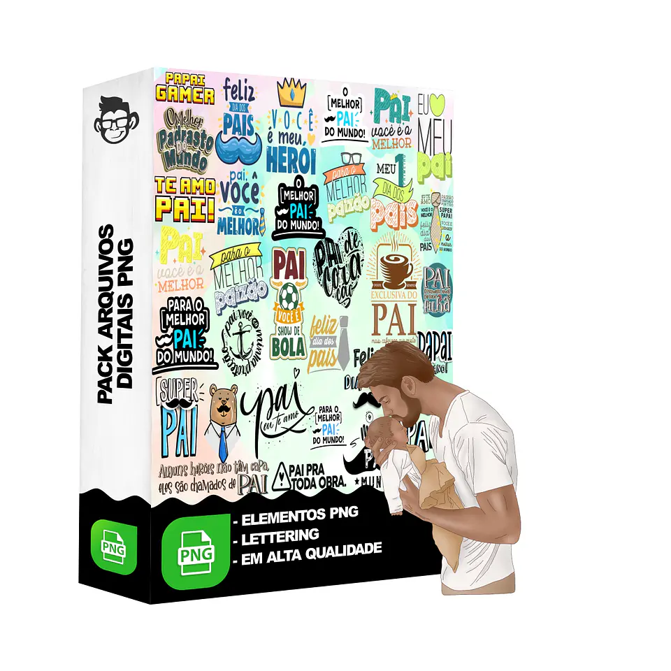 Kit Digital Lettering Frases Dia dos Pais Arquivos sem fundo Png 1