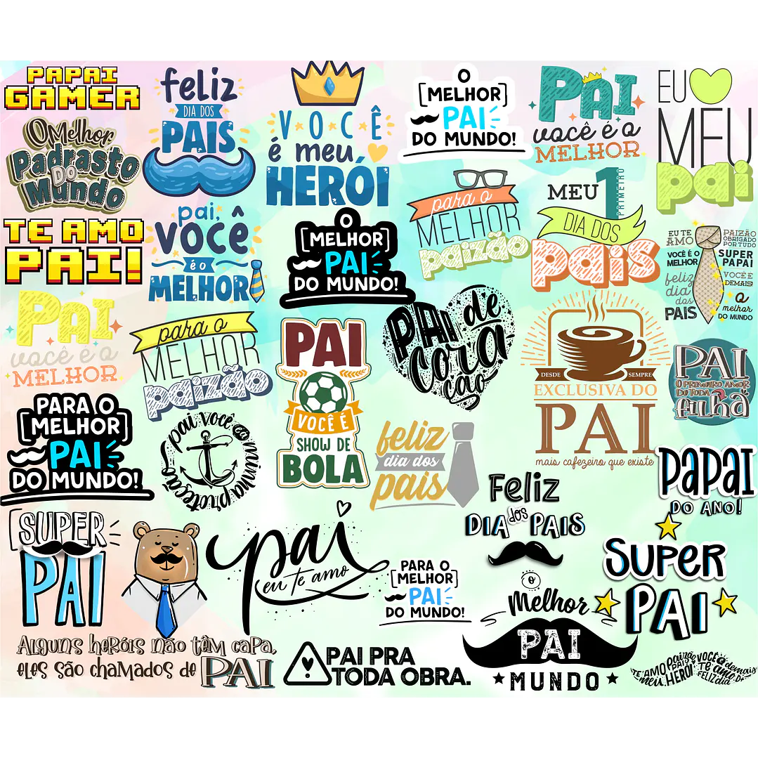 Kit Digital Lettering Frases Dia dos Pais Arquivos sem fundo Png 3
