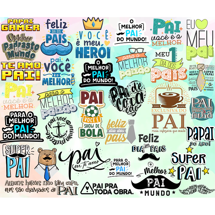 Kit Digital Lettering Frases Dia dos Pais Arquivos sem fundo Png 3