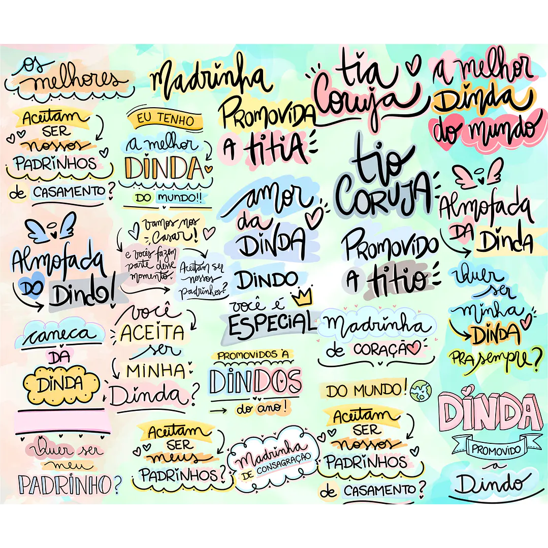 Kit Digital Lettering Frases Dindos Tios Dindas Tias Arquivos sem fundo Png 2
