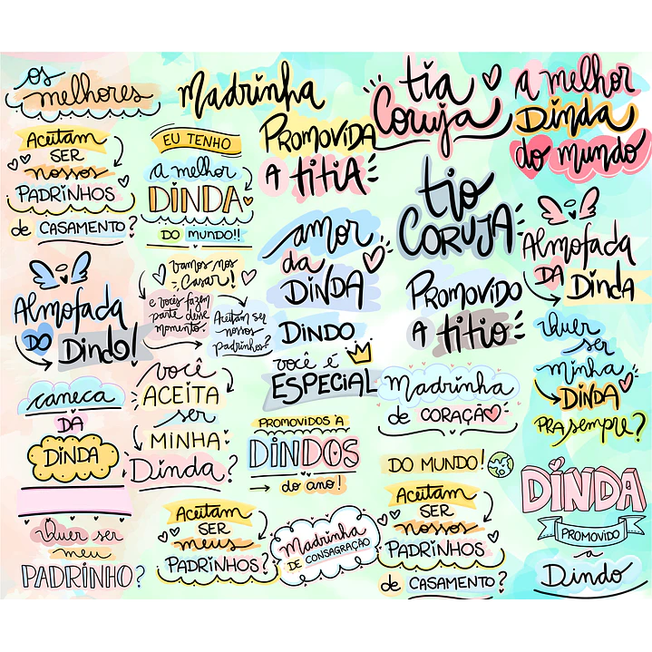 Kit Digital Lettering Frases Dindos Tios Dindas Tias Arquivos sem fundo Png 2