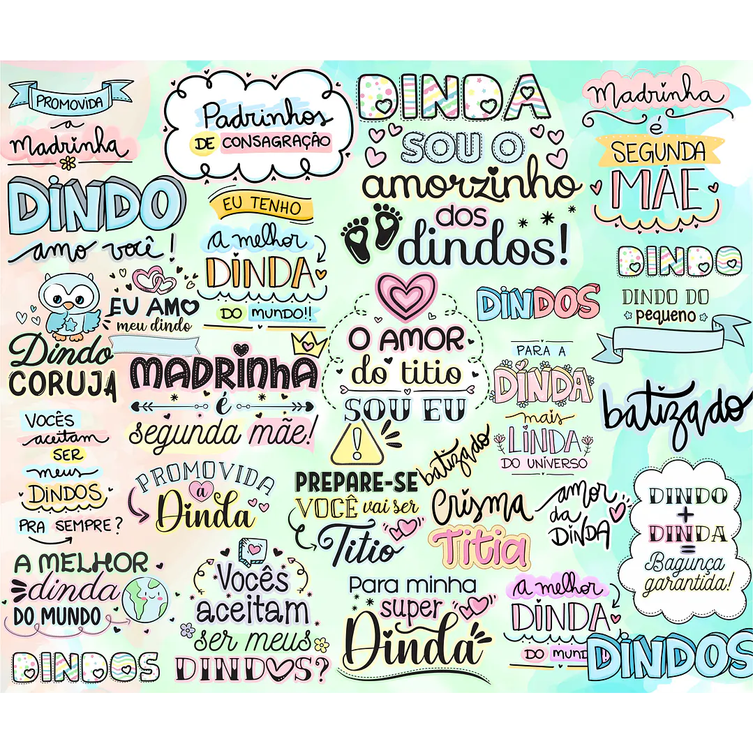 Kit Digital Lettering Frases Dindos Tios Dindas Tias Arquivos sem fundo Png 3
