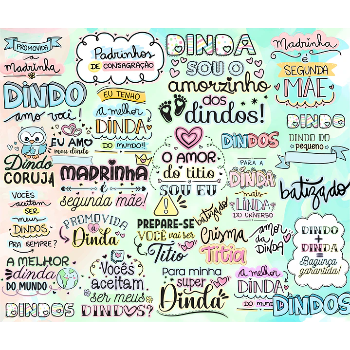 Kit Digital Lettering Frases Dindos Tios Dindas Tias Arquivos sem fundo Png 3