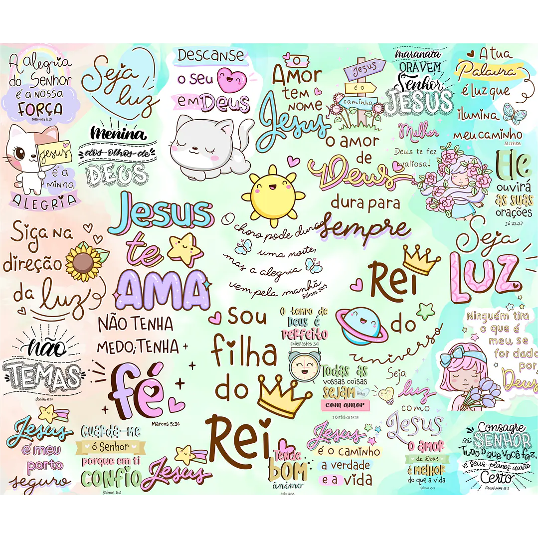 Kit Digital Lettering Frases Gospel Fé Evangelico Jesus Arquivos sem fundo Png 2
