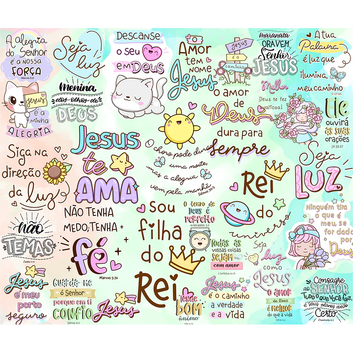 Kit Digital Lettering Frases Gospel Fé Evangelico Jesus Arquivos sem fundo Png 2