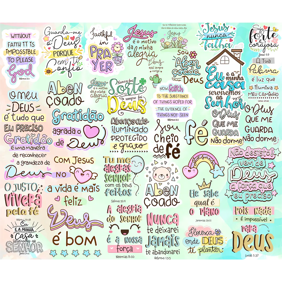 Kit Digital Lettering Frases Gospel Fé Evangelico Jesus Arquivos sem fundo Png 3