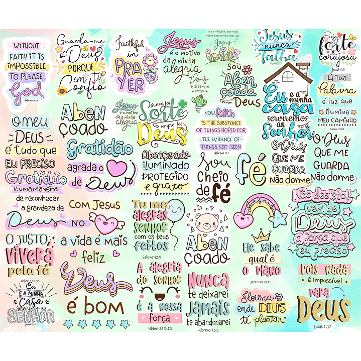 Kit Digital Lettering Frases Gospel Fé Evangelico Jesus Arquivos sem fundo Png 3