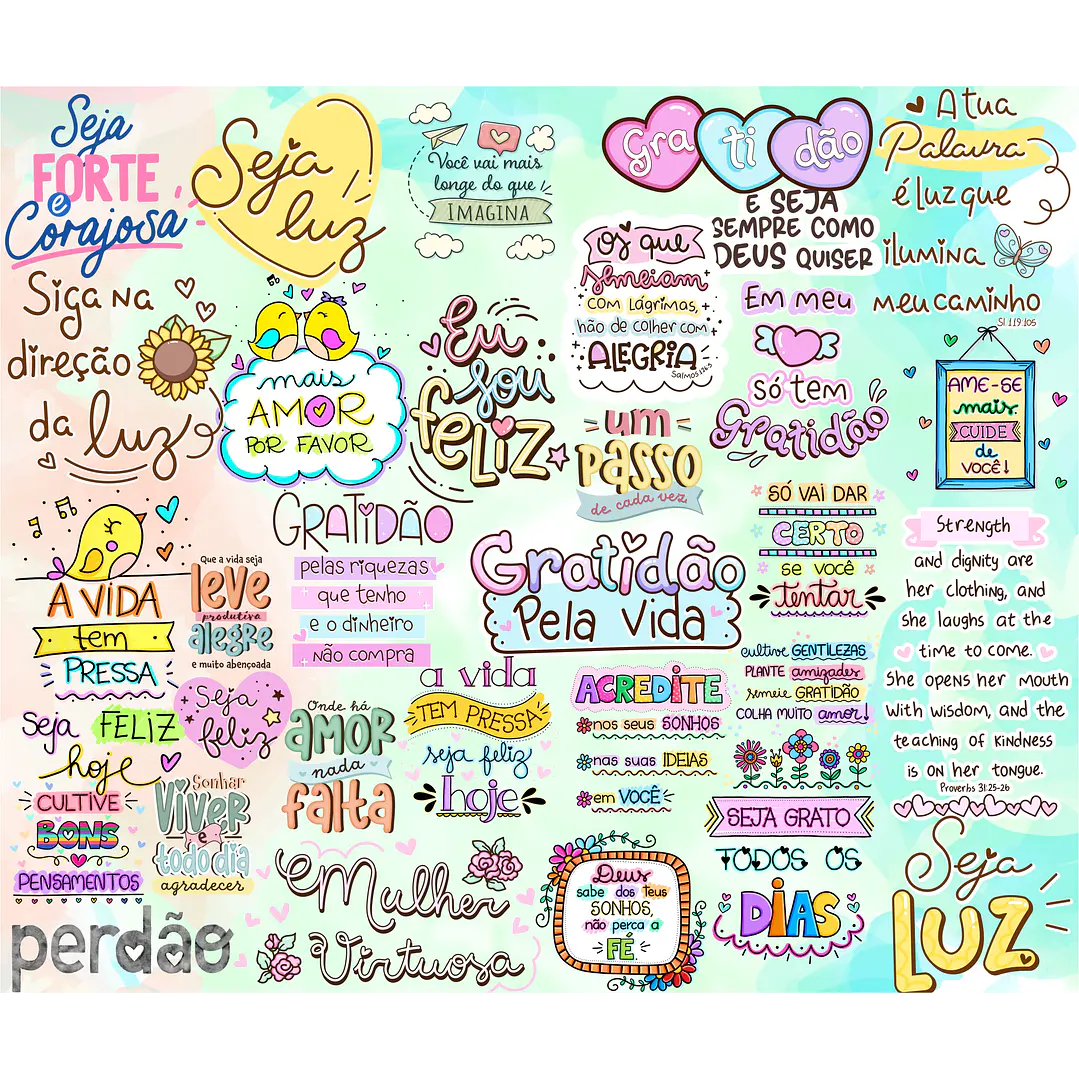 Kit Digital Lettering Frases Motivacional Incentivo Gratidão Arquivos sem fundo Png 2