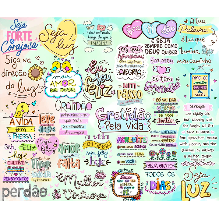 Kit Digital Lettering Frases Motivacional Incentivo Gratidão Arquivos sem fundo Png 2