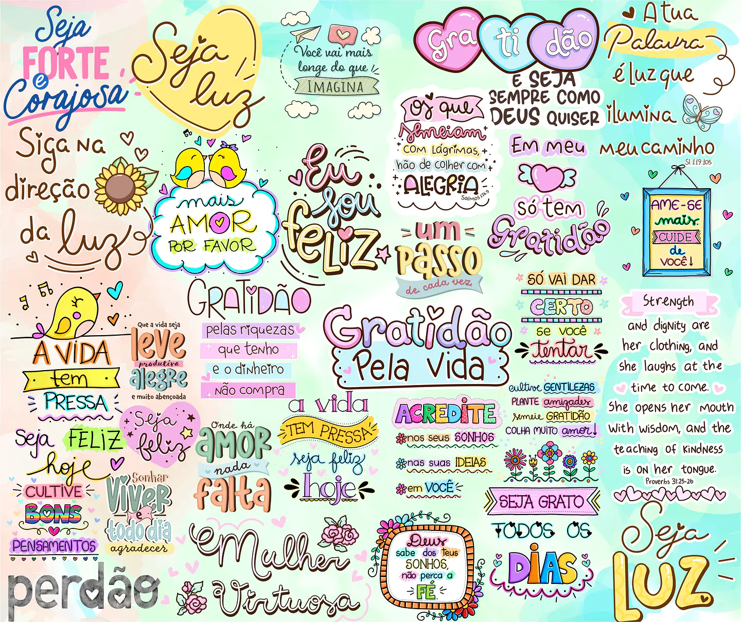 Kit Digital Lettering Frases Motivacional Incentivo Gratidão Arquivos sem fundo Png 2
