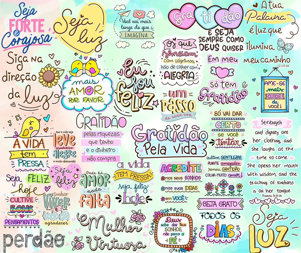 Kit Digital Lettering Frases Motivacional Incentivo Gratidão Arquivos sem fundo Png 2