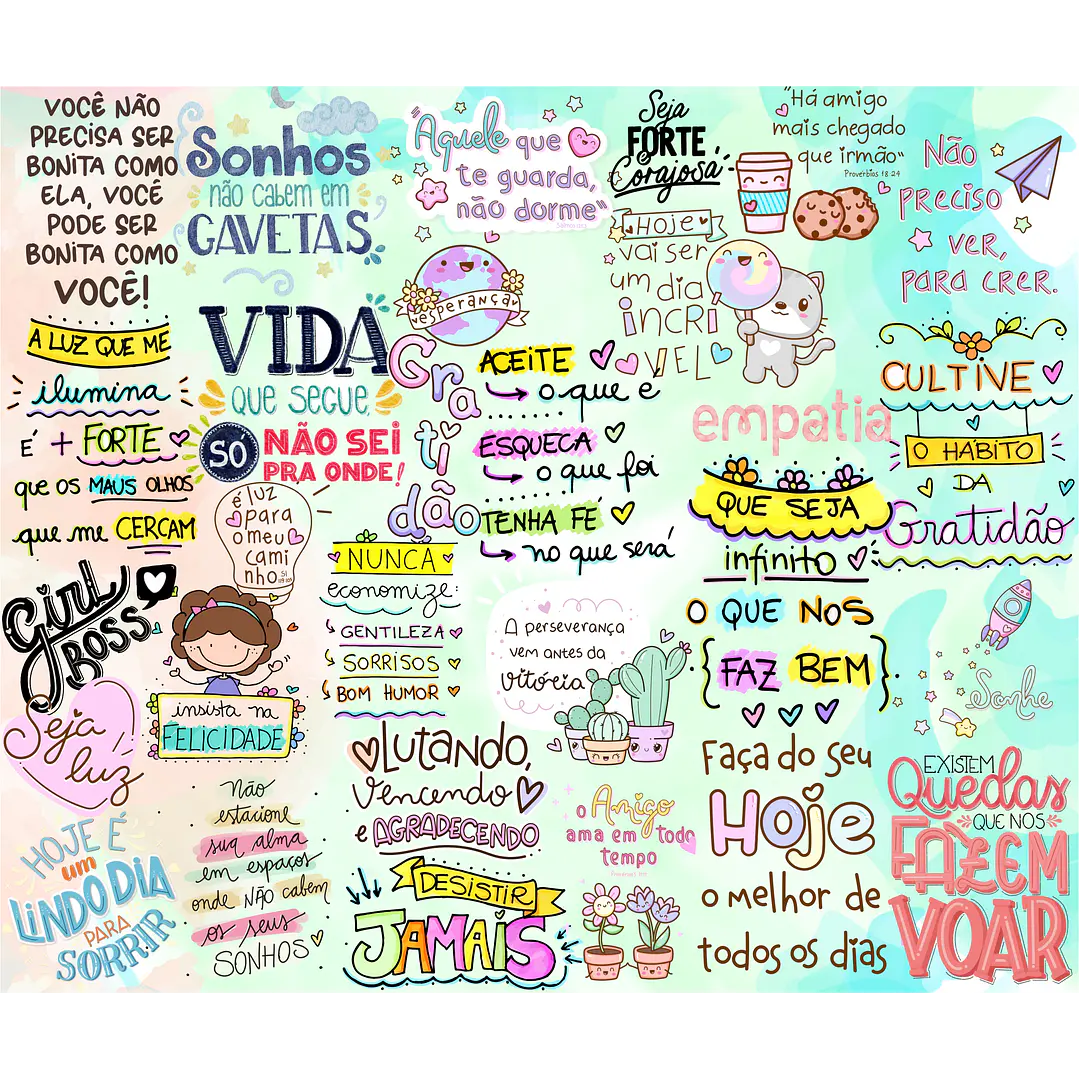 Kit Digital Lettering Frases Motivacional Incentivo Gratidão Arquivos sem fundo Png 3