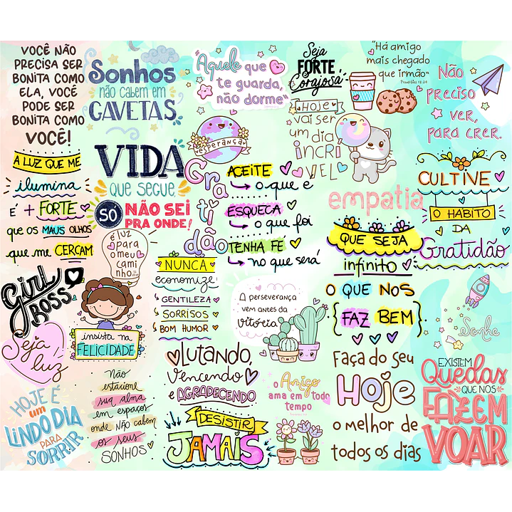 Kit Digital Lettering Frases Motivacional Incentivo Gratidão Arquivos sem fundo Png 3