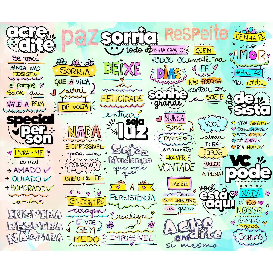Kit Digital Lettering Frases Motivacional Incentivo Gratidão Arquivos sem fundo Png 5