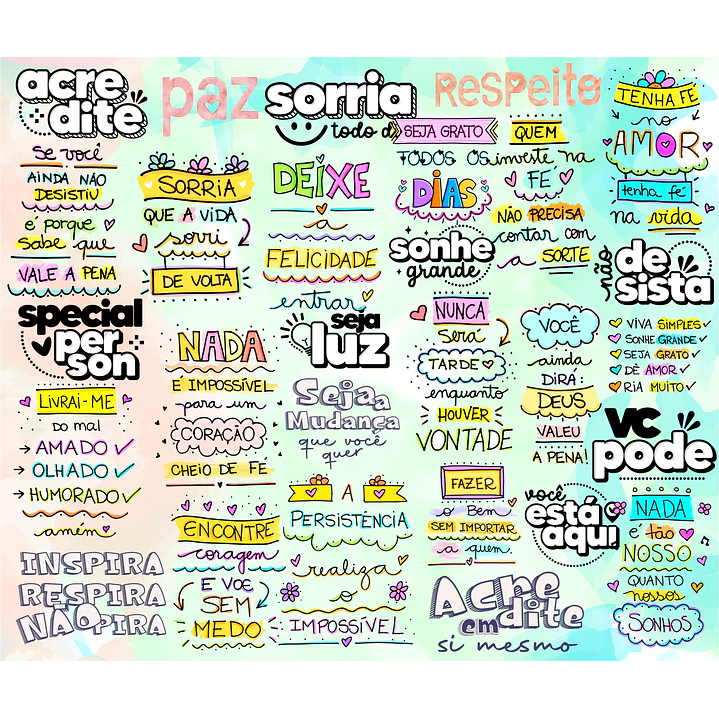 Kit Digital Lettering Frases Motivacional Incentivo Gratidão Arquivos sem fundo Png 5