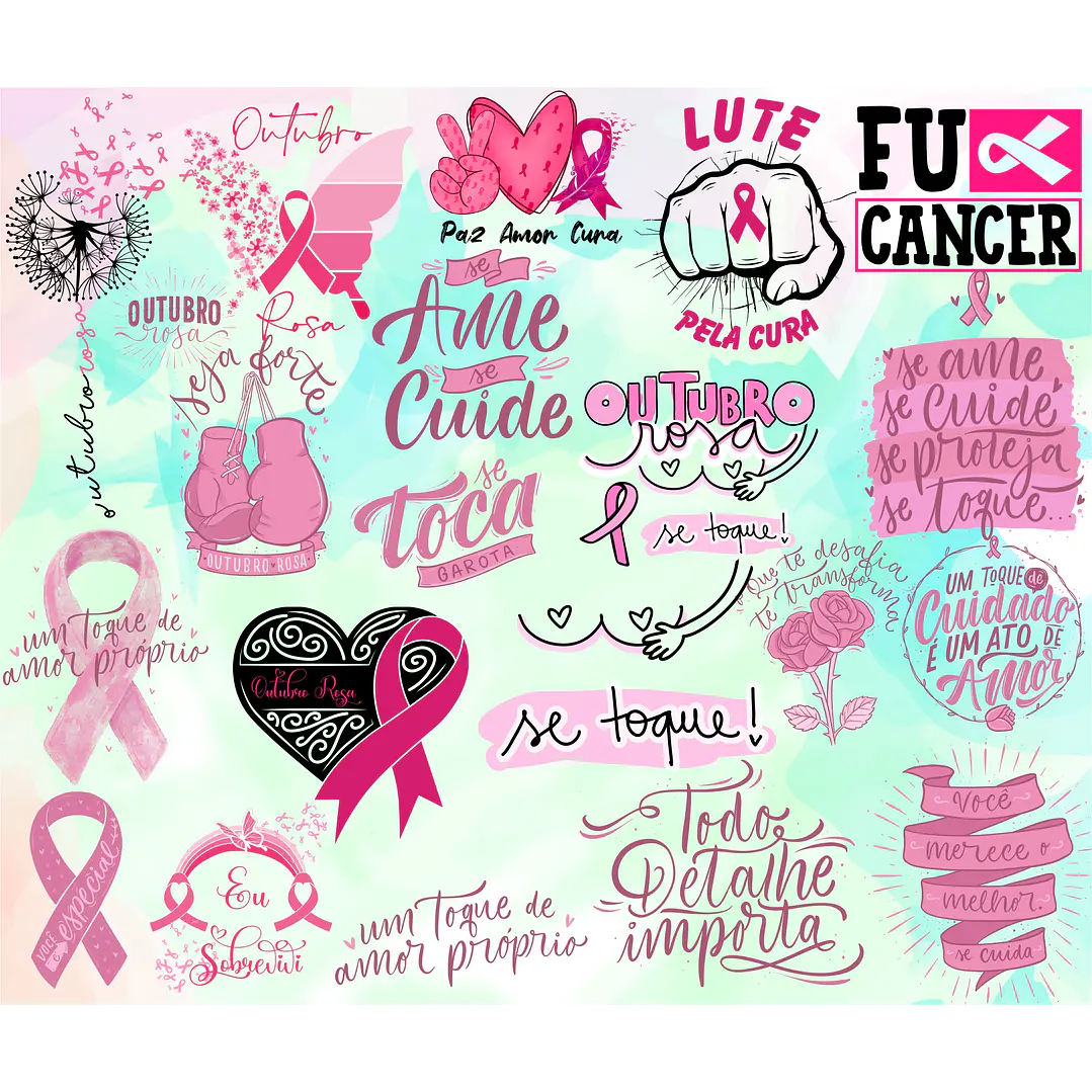 Kit Digital Lettering Frases Outubro Rosa Arquivos sem fundo Png 2
