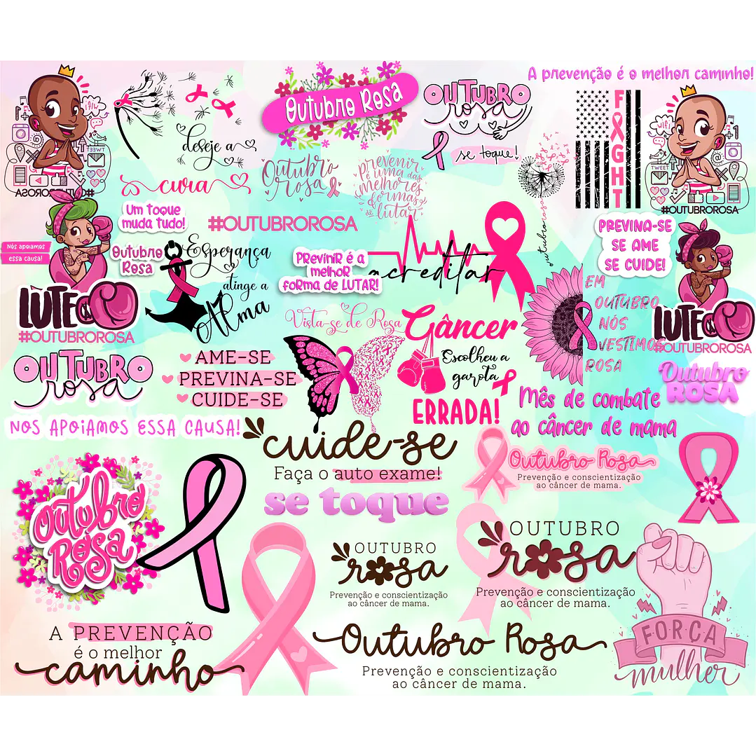 Kit Digital Lettering Frases Outubro Rosa Arquivos sem fundo Png 3