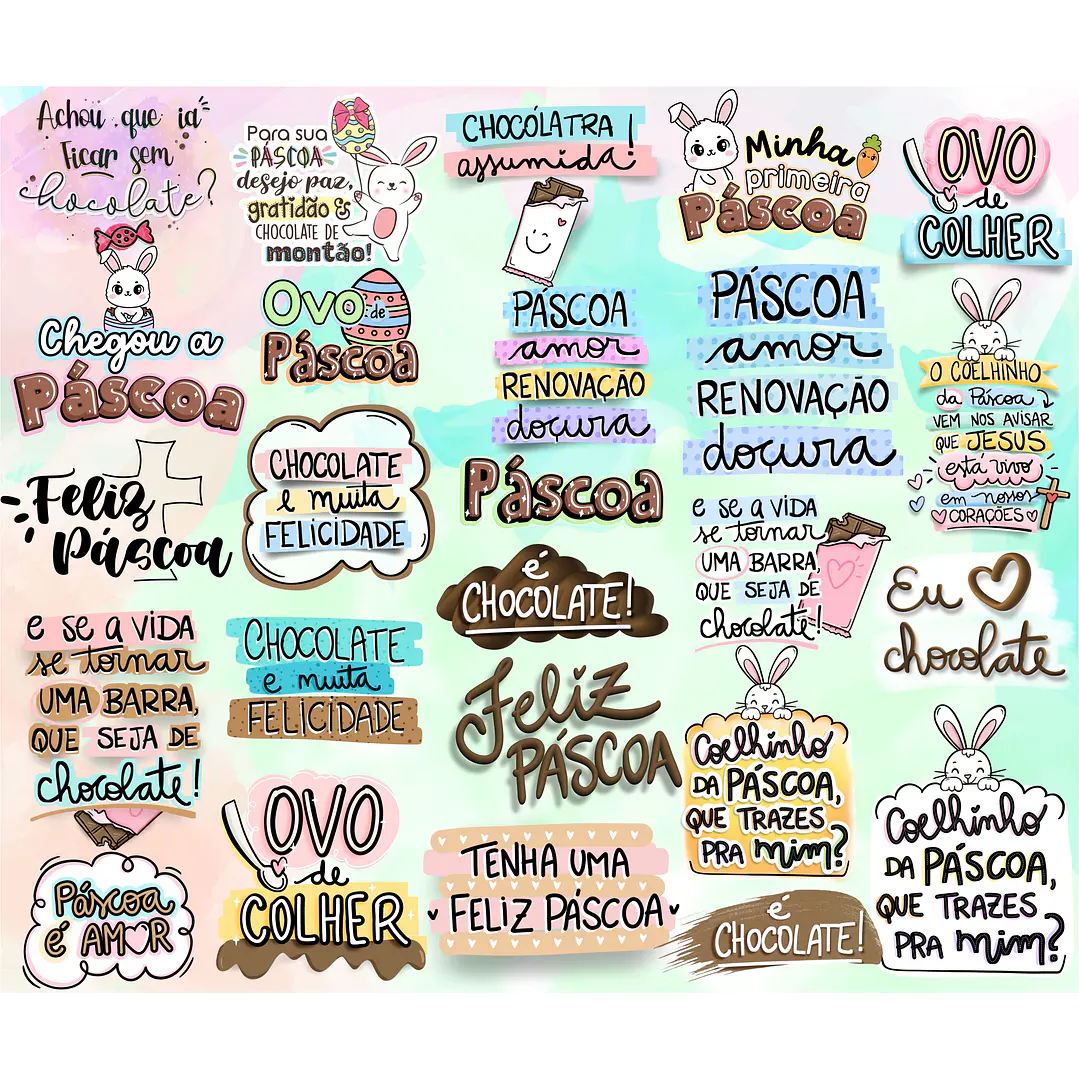 Kit Digital Lettering Frases Feliz Páscoa Arquivos sem fundo Png 2