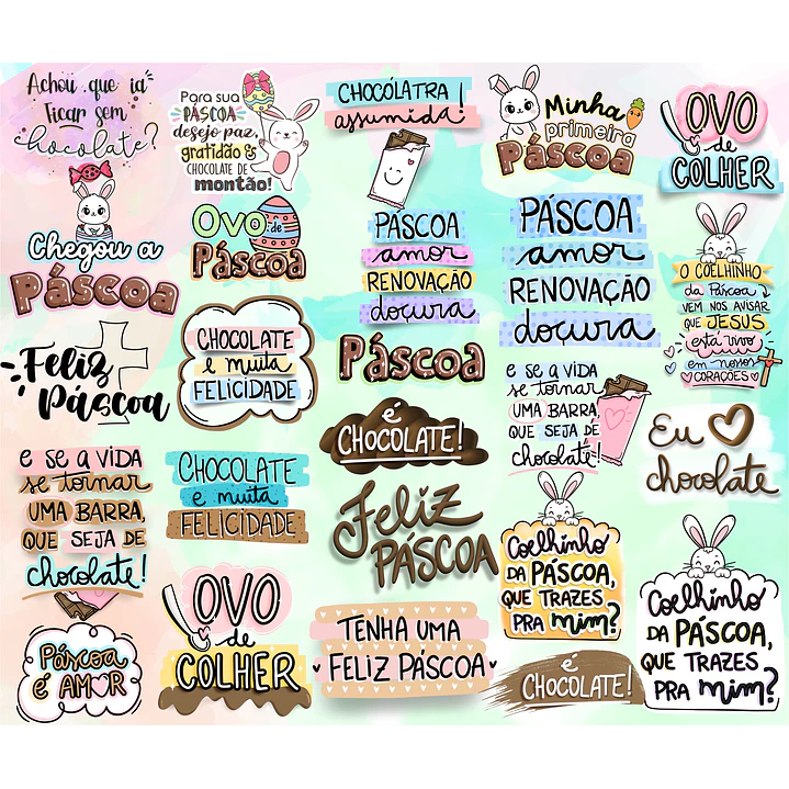 Kit Digital Lettering Frases Feliz Páscoa Arquivos sem fundo Png 2