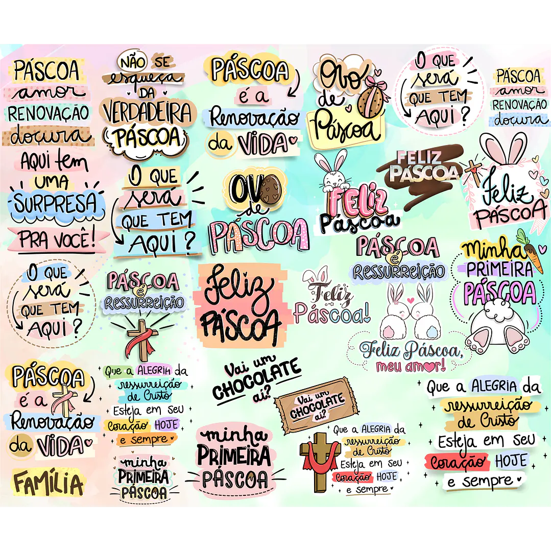 Kit Digital Lettering Frases Feliz Páscoa Arquivos sem fundo Png 3