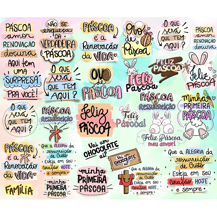 Kit Digital Lettering Frases Feliz Páscoa Arquivos sem fundo Png 3