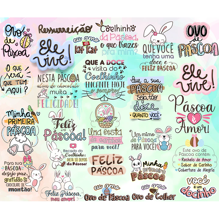 Kit Digital Lettering Frases Feliz Páscoa Arquivos sem fundo Png 4