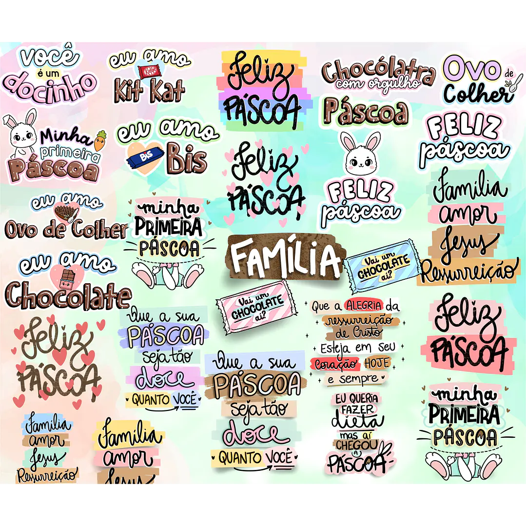 Kit Digital Lettering Frases Feliz Páscoa Arquivos sem fundo Png 5