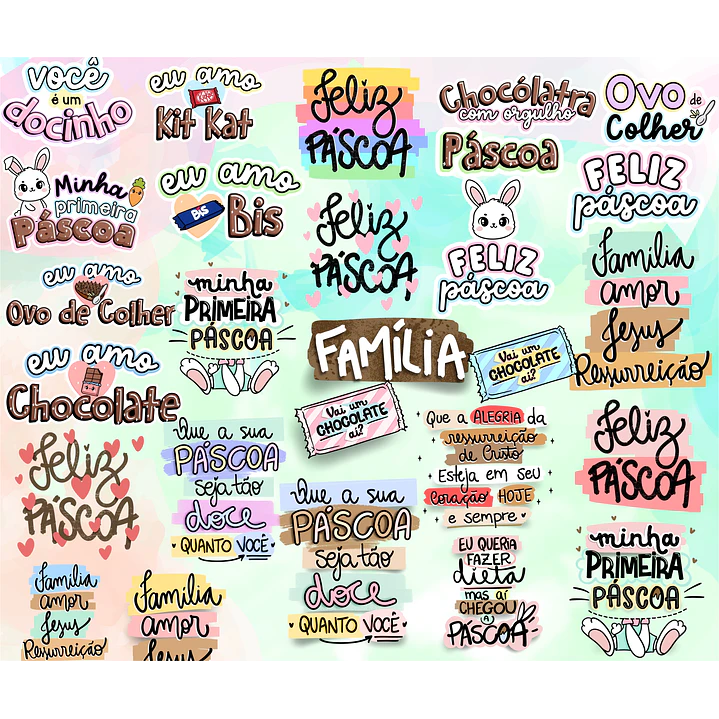 Kit Digital Lettering Frases Feliz Páscoa Arquivos sem fundo Png 5