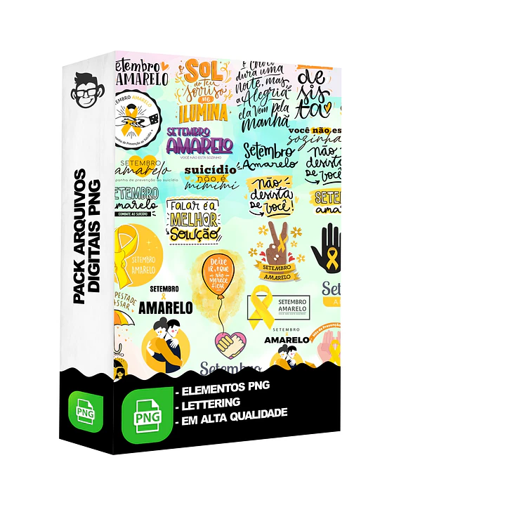 Kit Digital Lettering Frases Setembro Amarelo Arquivos sem fundo Png 1