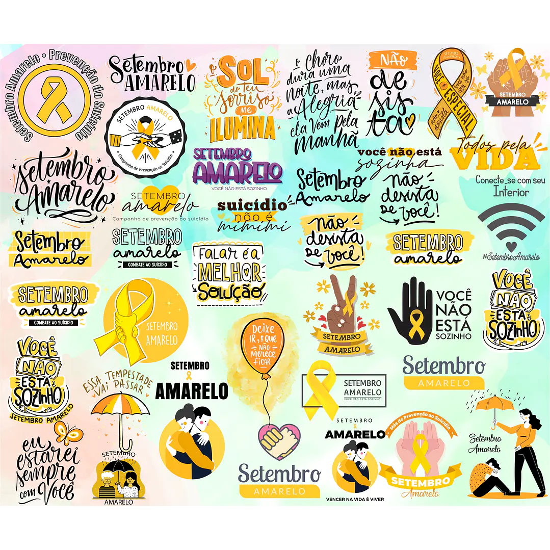 Kit Digital Lettering Frases Setembro Amarelo Arquivos sem fundo Png 2