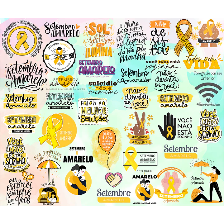 Kit Digital Lettering Frases Setembro Amarelo Arquivos sem fundo Png 2