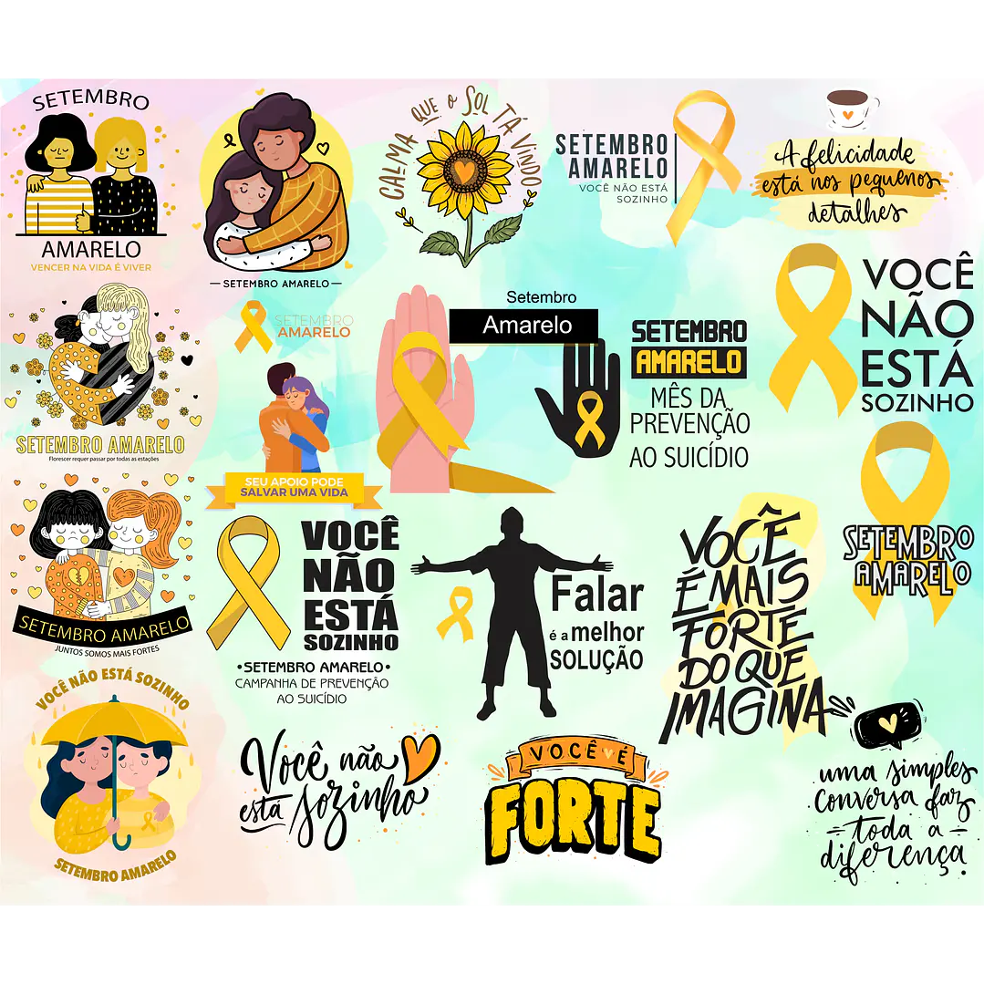 Kit Digital Lettering Frases Setembro Amarelo Arquivos sem fundo Png 3