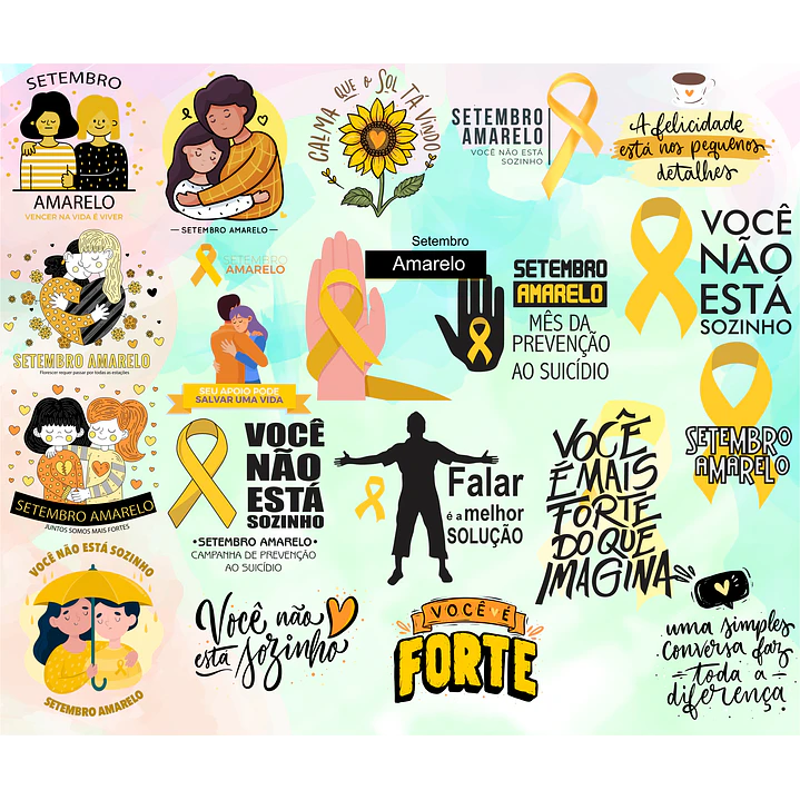 Kit Digital Lettering Frases Setembro Amarelo Arquivos sem fundo Png 3