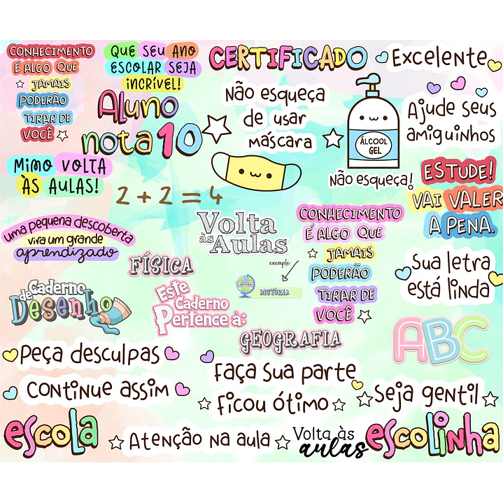 Kit Digital Lettering Frases Volta às Aulas Arquivos sem fundo Png 2