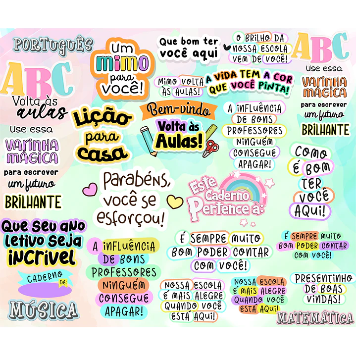 Kit Digital Lettering Frases Volta às Aulas Arquivos sem fundo Png 3