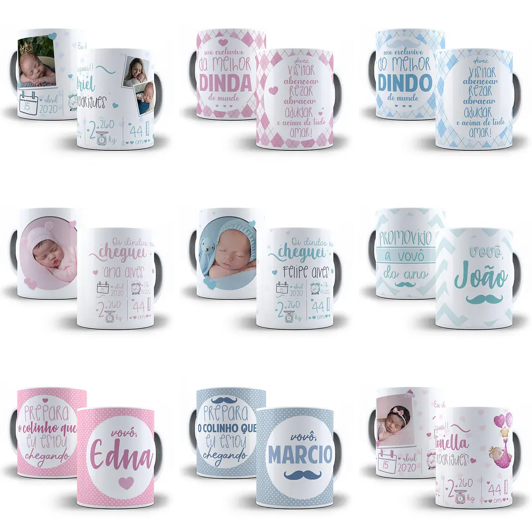 10 Artes para Caneca Dindos e Nascimentos Editável em Photoshop + Png 1