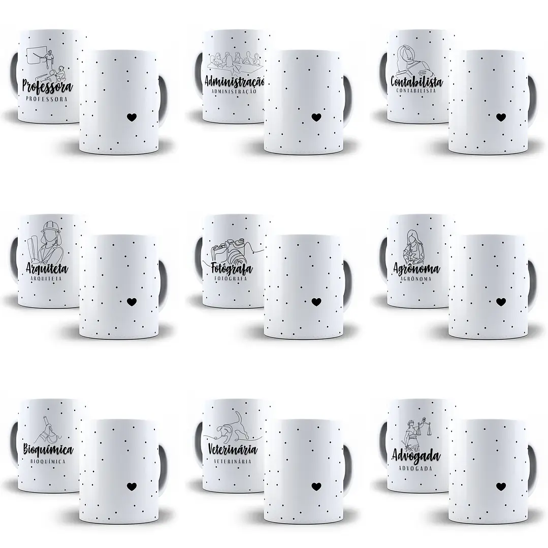 25 Artes para Caneca Profissões Minimalistas Editável em Photoshop + Png 1