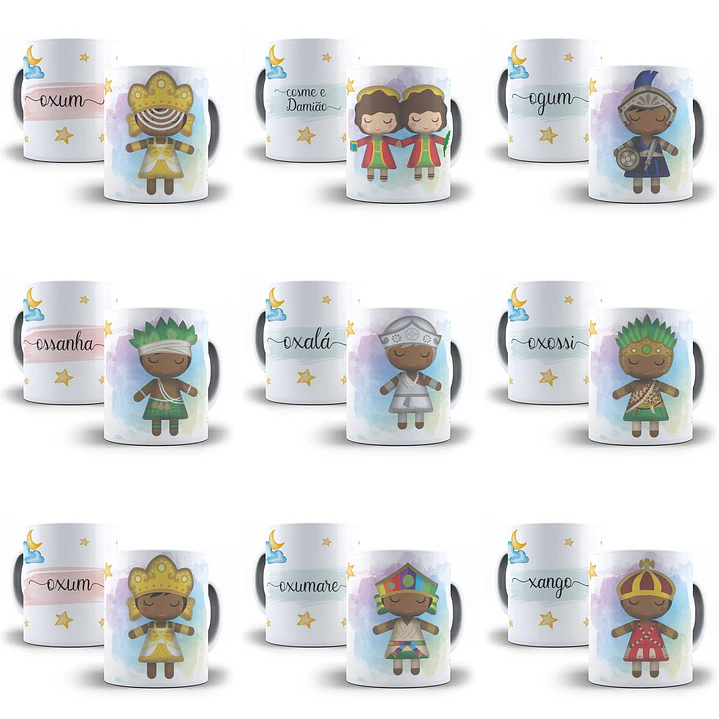 26 Artes para Caneca Orixás Cute Editável em Corel Draw + Png 1