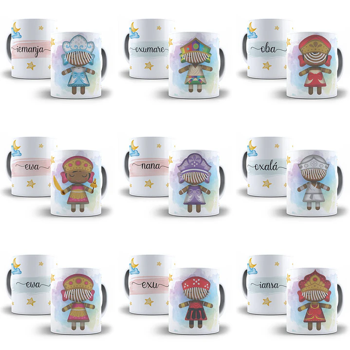 26 Artes para Caneca Orixás Cute Editável em Corel Draw + Png 2