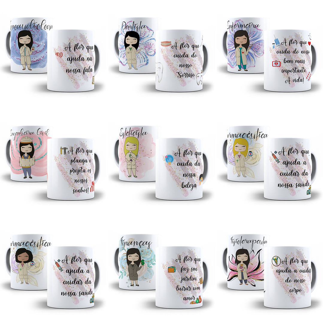 32 Artes para Caneca Profissões Feminina Editável em Corel Draw + Png 2