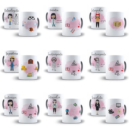 103 Artes para Caneca Profissões Feminina Editável em Corel Draw + Png