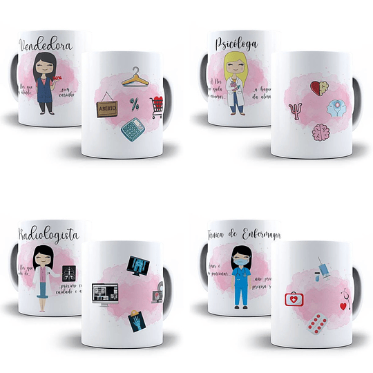 103 Artes para Caneca Profissões Feminina Editável em Corel Draw + Png