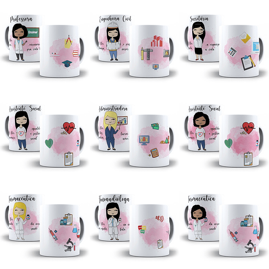 103 Artes para Caneca Profissões Feminina Editável em Corel Draw + Png