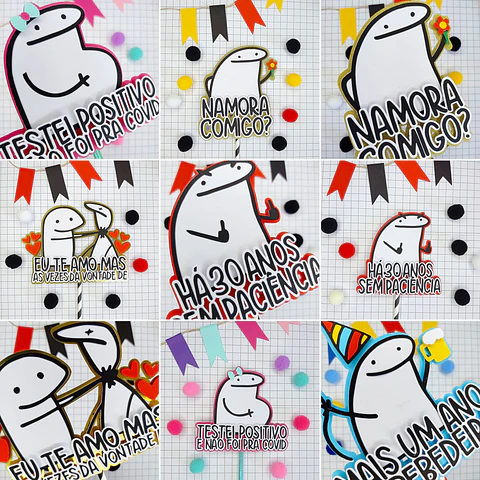 Kit 8 Arquivos Topper Topo De Bolo Bento Flork Memes Studio e Pdf