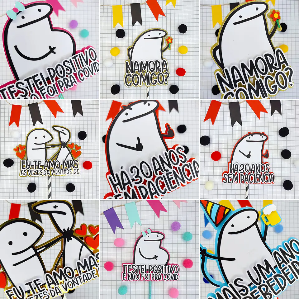 Kit 8 Arquivos Topper Topo De Bolo Bento Flork Memes Studio e Pdf 1