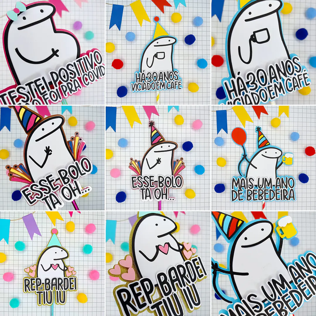Kit 8 Arquivos Topper Topo De Bolo Bento Flork Memes Studio e Pdf 2