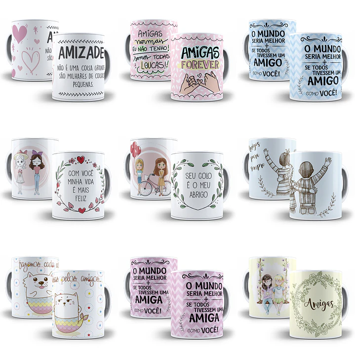 30 Artes Caneca Amizade Editável em Corel Draw 3