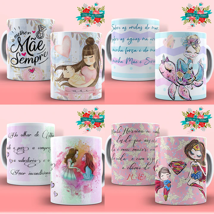 15 Artes Caneca Dia das Mães Editável em Corel Draw + Png 1