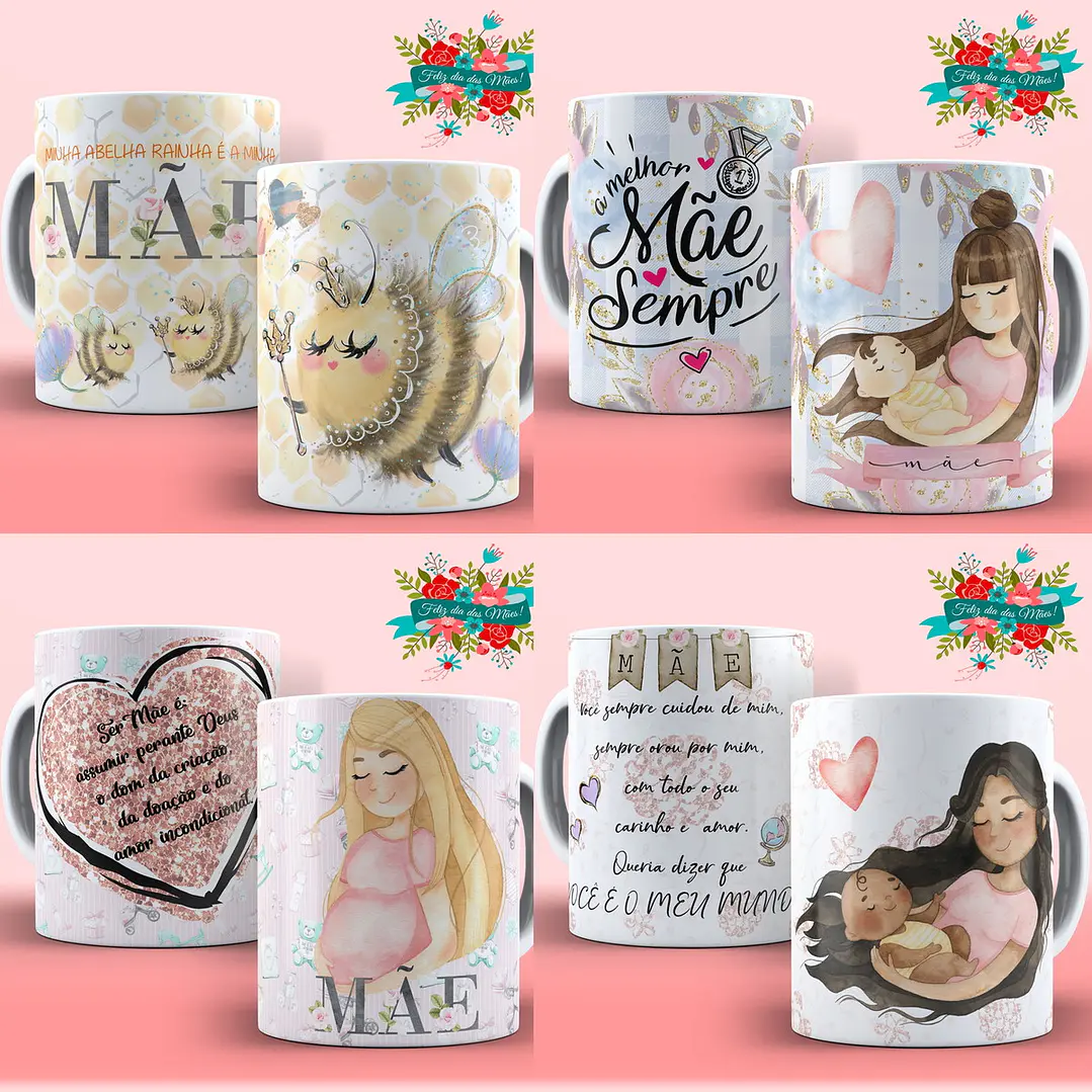 15 Artes Caneca Dia das Mães Editável em Corel Draw + Png 3